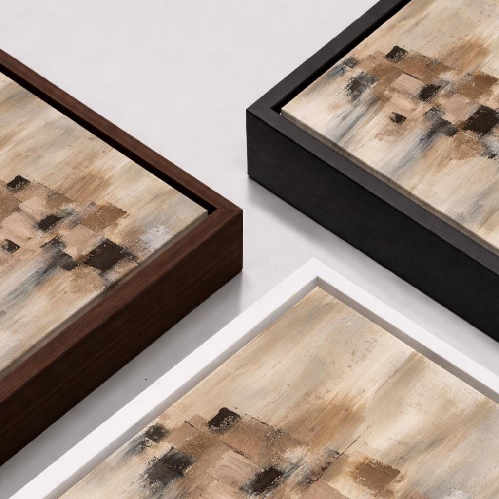 Neutral Beige, Brown and Gray Abstract - Framed Canvas Wall Art