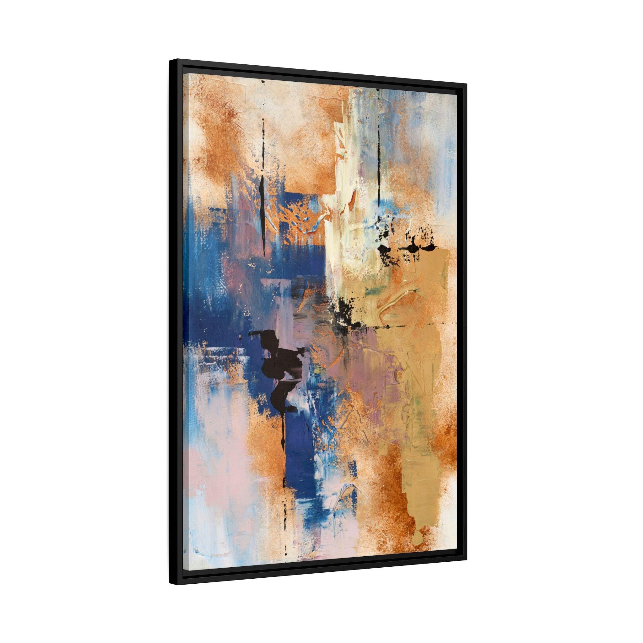 Burnt Orange and Blue Abstract Landscape Art - Framed Canvas Wall Art
