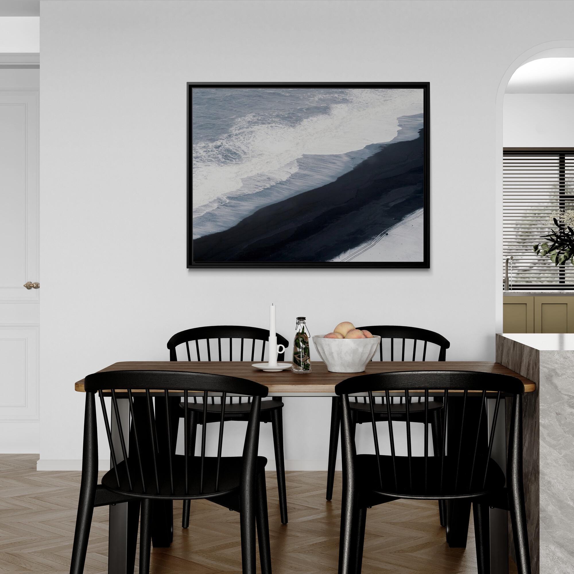 Aerial Black Sand Beach – Framed Canvas Wall Art