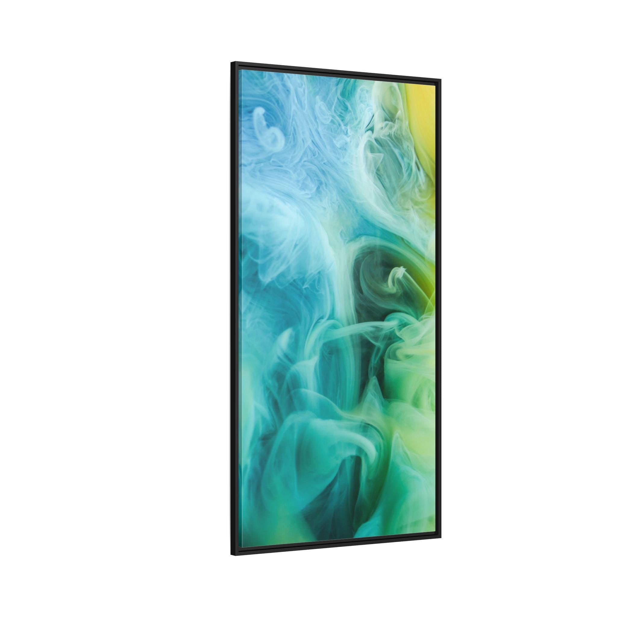 Teal and Green Smoke Abstract Framed Canvas Wall Art