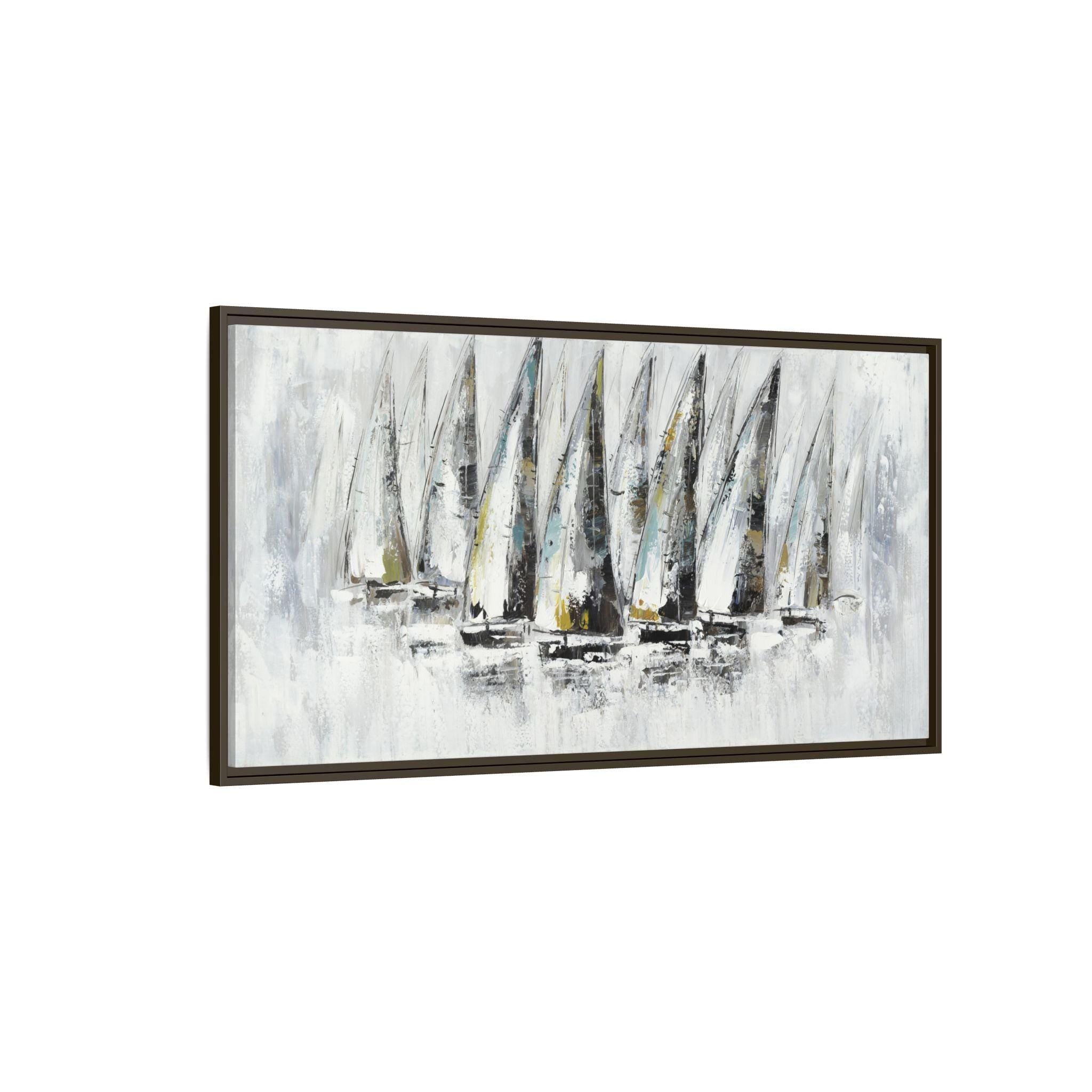 Nautical Abstract Sailboats Painting - Framed Canvas Wall Art