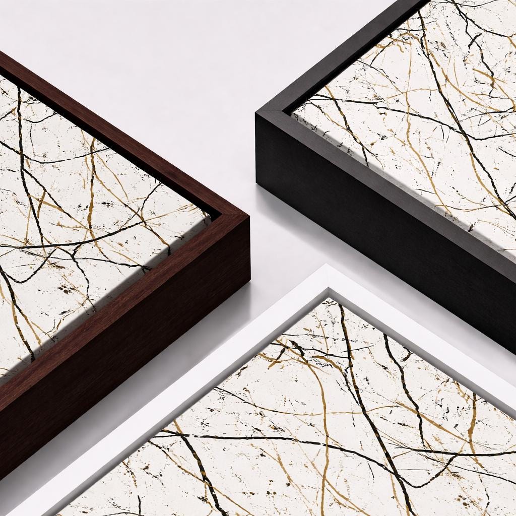 Minimalist Marble Veins Abstract - Framed Canvas Wall Art