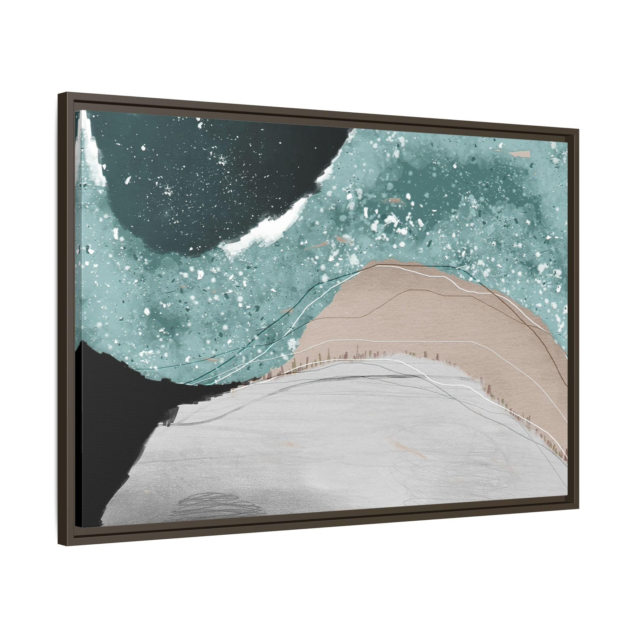 Abstract Teal Waves Framed Canvas Wall Art