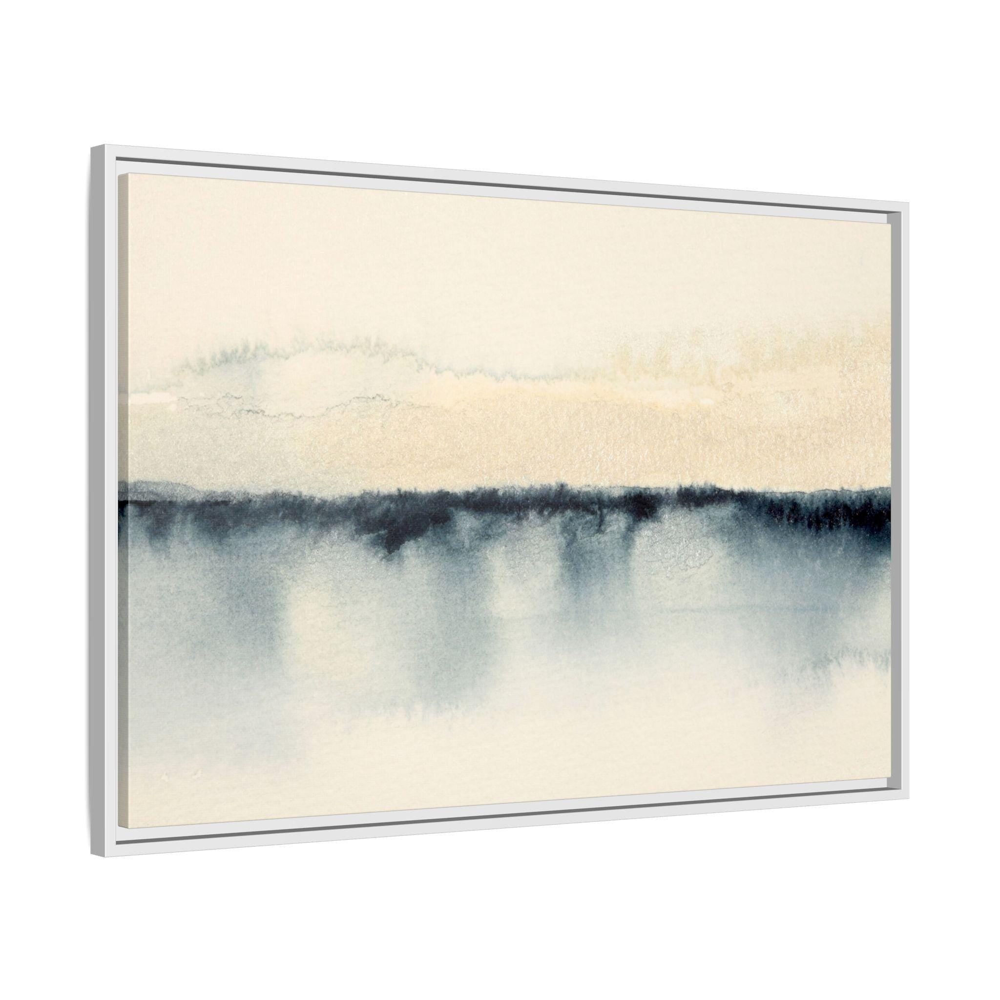Beige Watercolor Horizon Abstract - Framed Canvas Wall Art