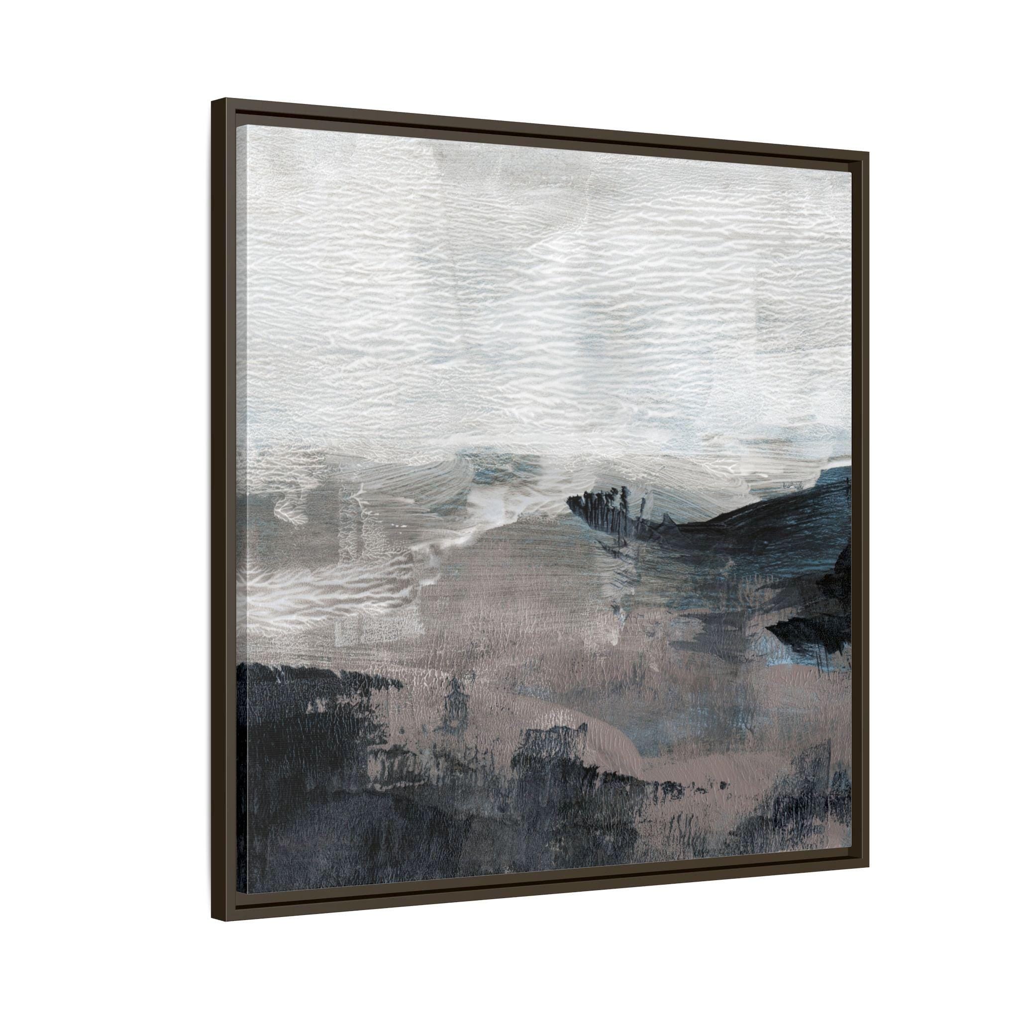Abstract Blue and Gray Coastal Landscape Art - Framed Canvas Wall Art