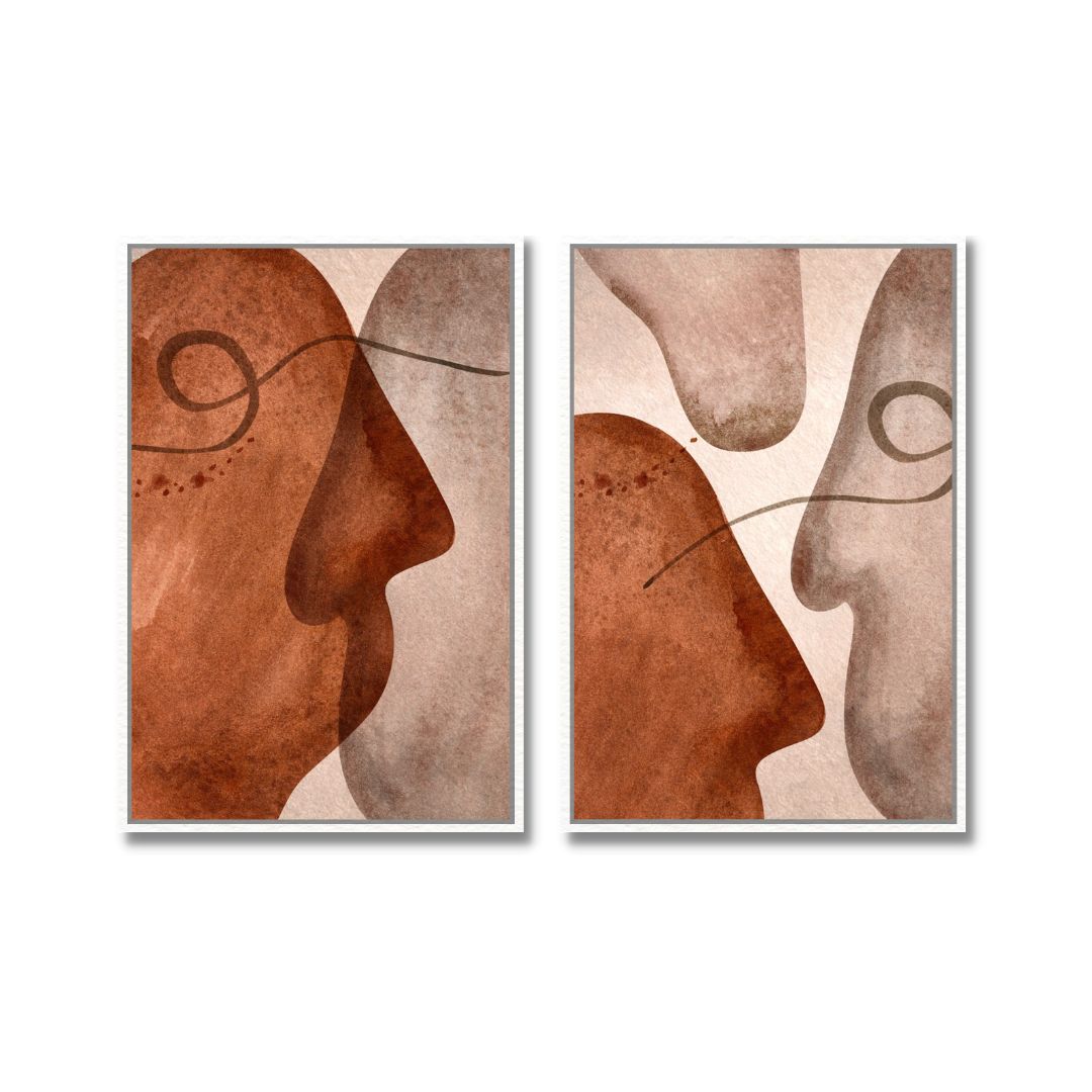 Diptych Mid Century Abstract Faces Wall Art - Set of 2
