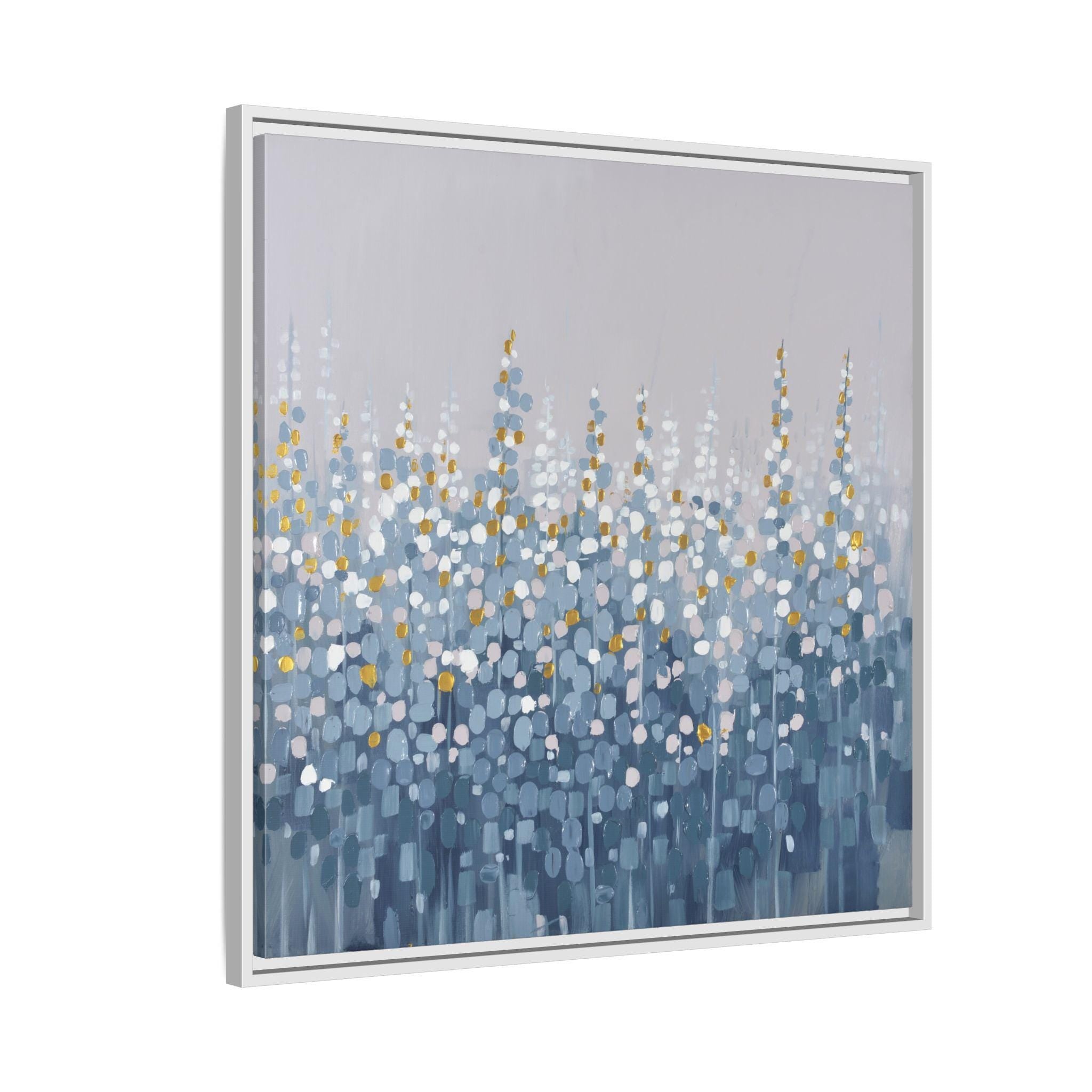 Abstrakte blaue Wiesenkunst – Gerahmtes Leinwandbild