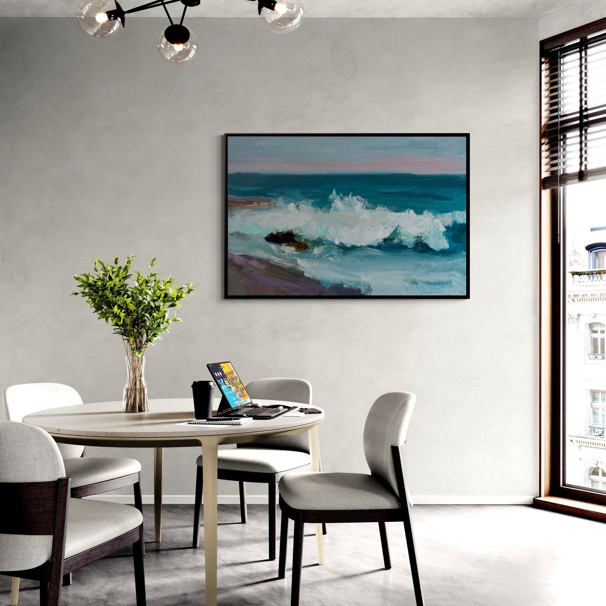 Seaside Waves Ocean Abstract - Framed Canvas Wall Art