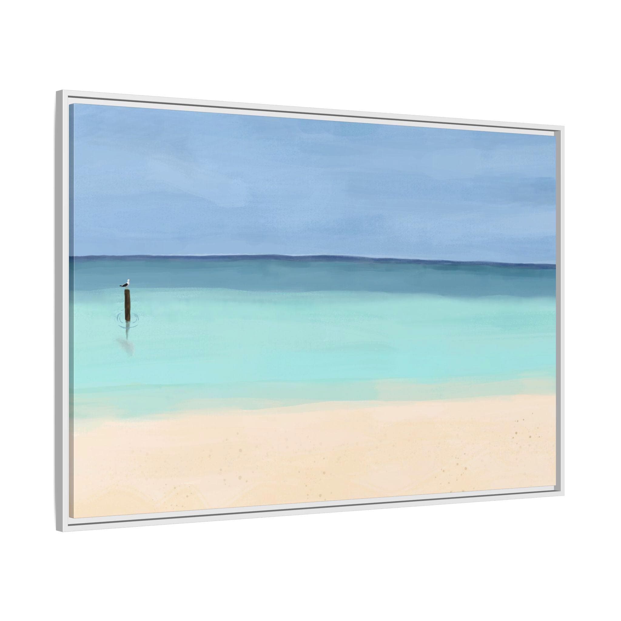 Calm Aqua Seaside Beach Painting - Framed Canvas Wall Art