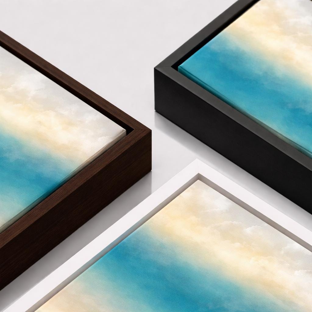 Abstrakte Wandkunst auf Leinwand in Petrol und Ozeanblau – Gerahmt