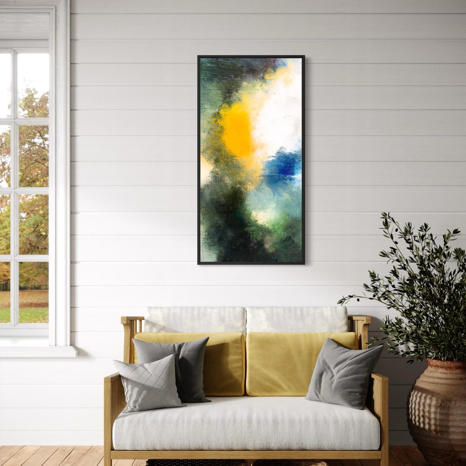 Abstract Yellow, Blue and Green Color Burst Wall Art