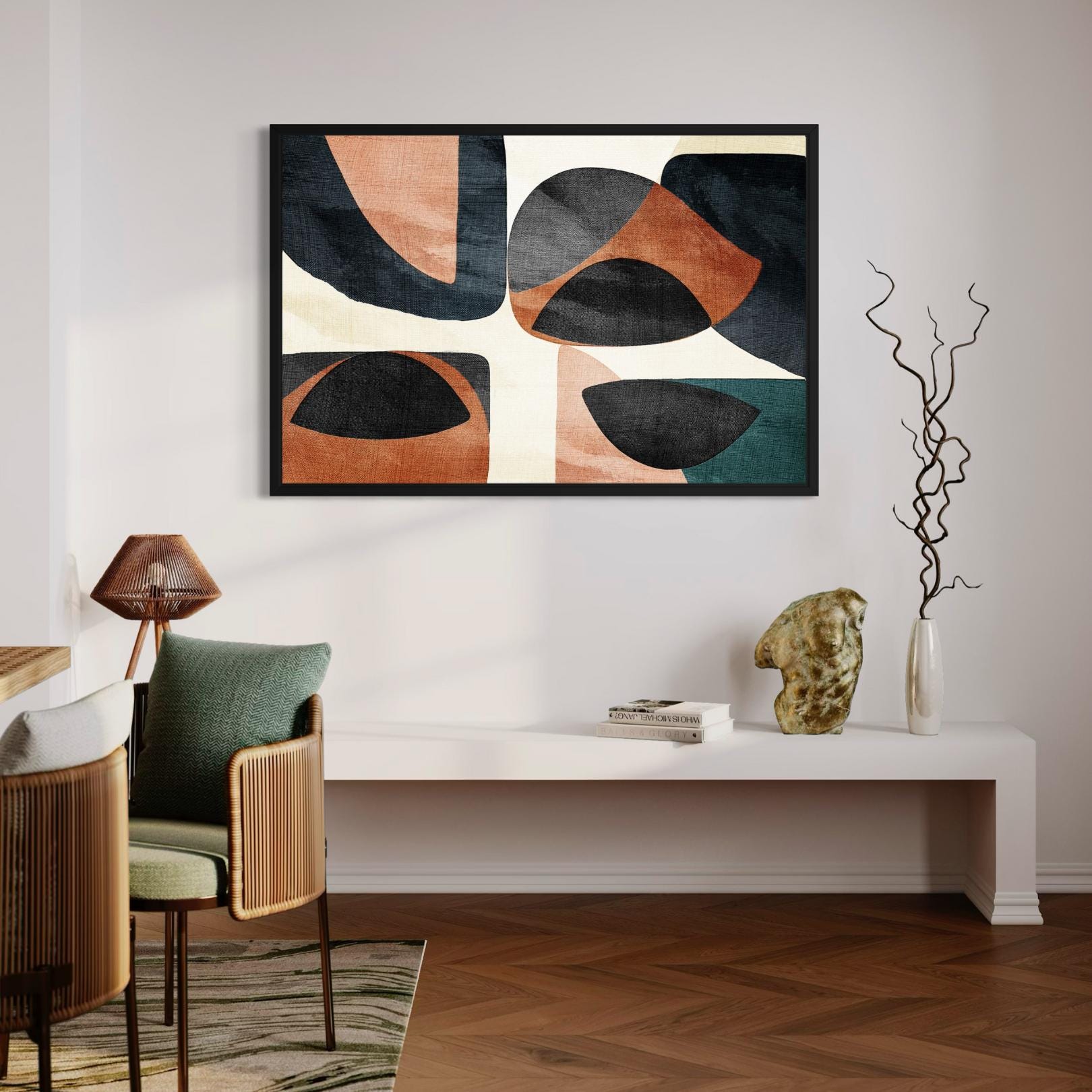 Abstrakte Mid-Century Formen – Gerahmte Leinwand-Wandkunst