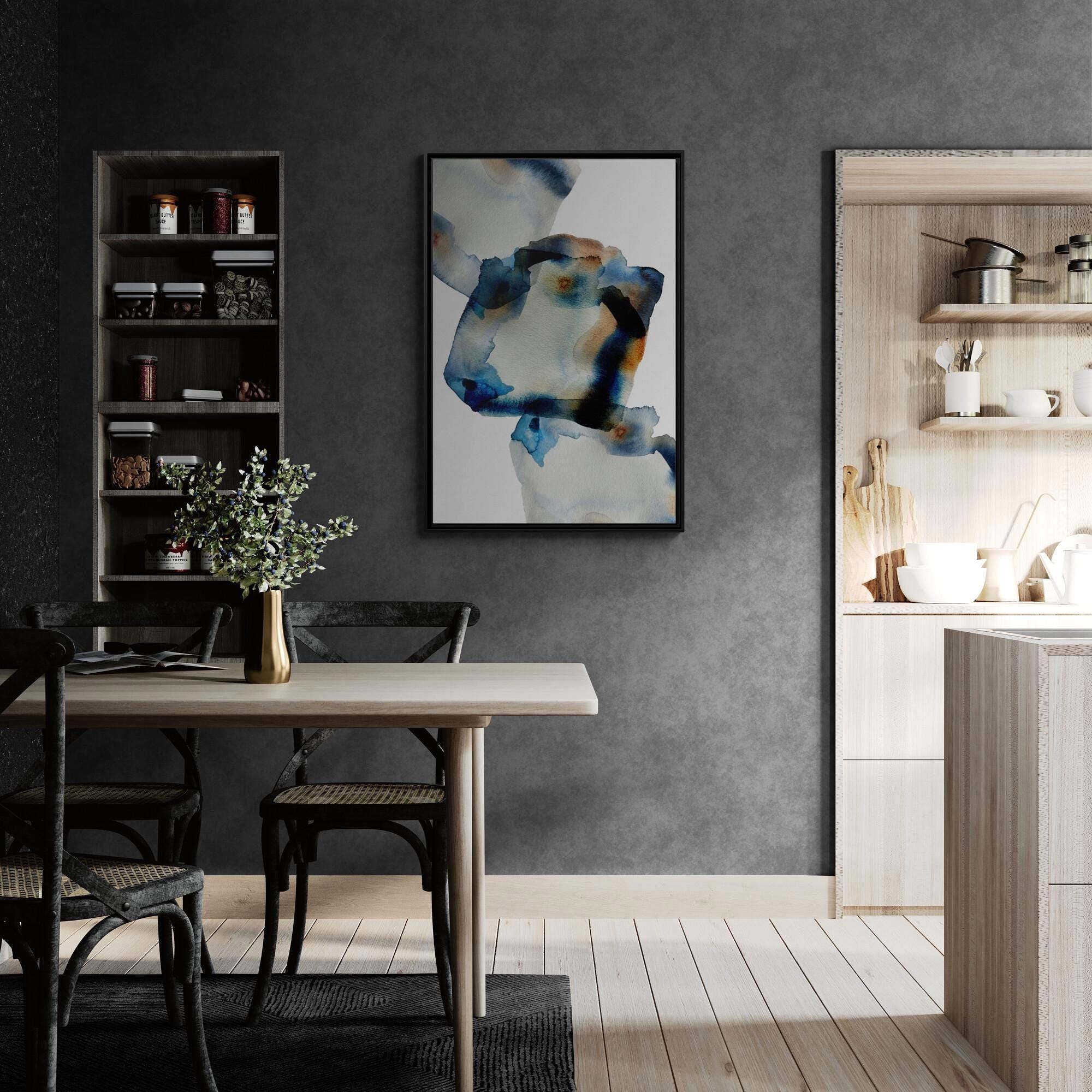 Abstrakte Kunst in Blau-Braun mit Tuschewaschung – Stil B – Gerahmte Leinwand-Wandkunst