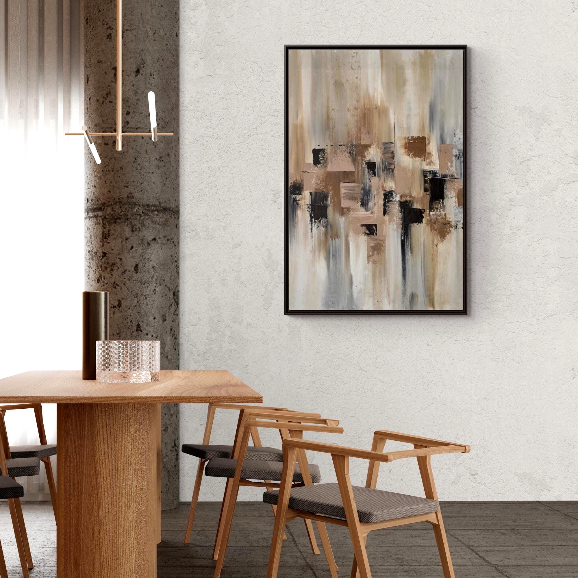 Neutral Beige, Brown and Gray Abstract - Framed Canvas Wall Art