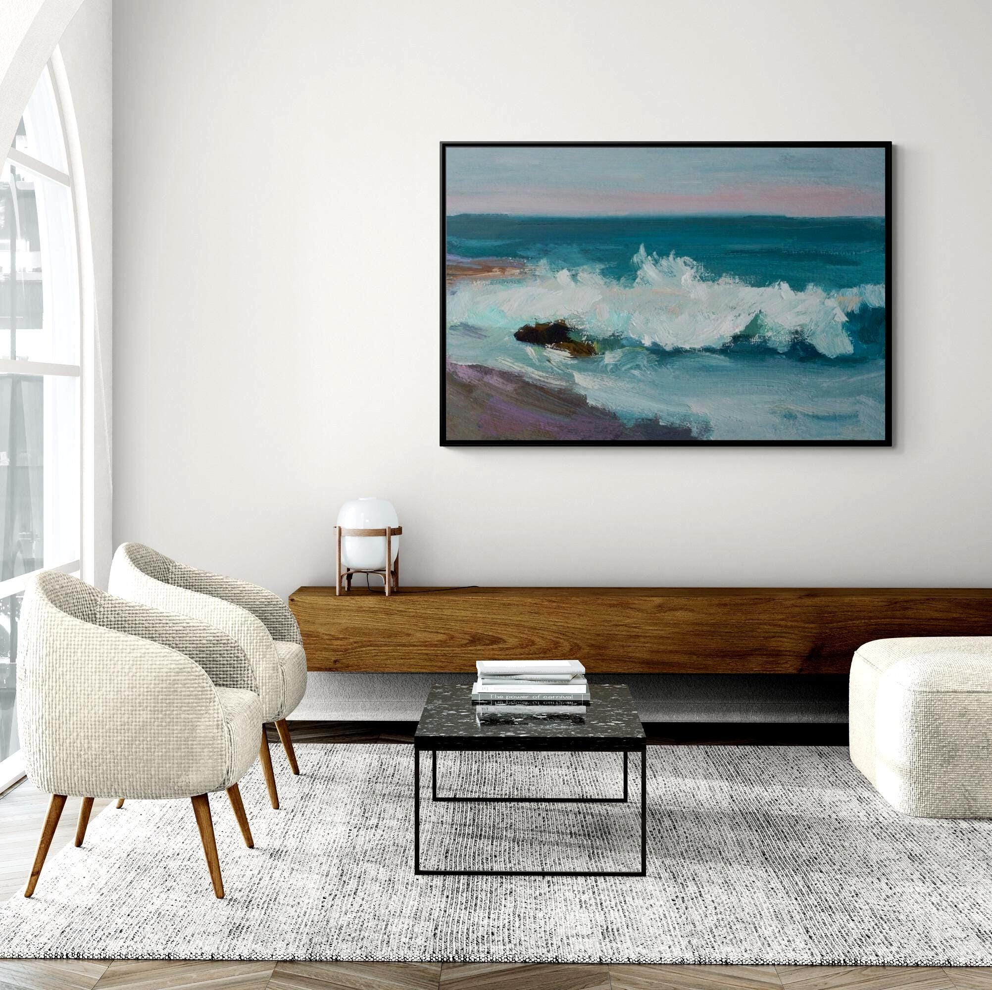 Seaside Waves Ocean Abstract - Framed Canvas Wall Art