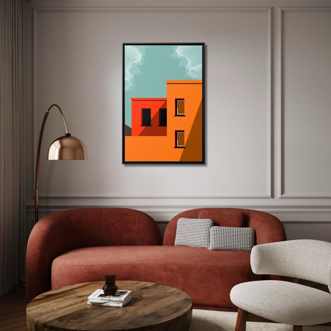 Colorful Modern Geometric Building Architectural Art - Framed Canvas Wall Art