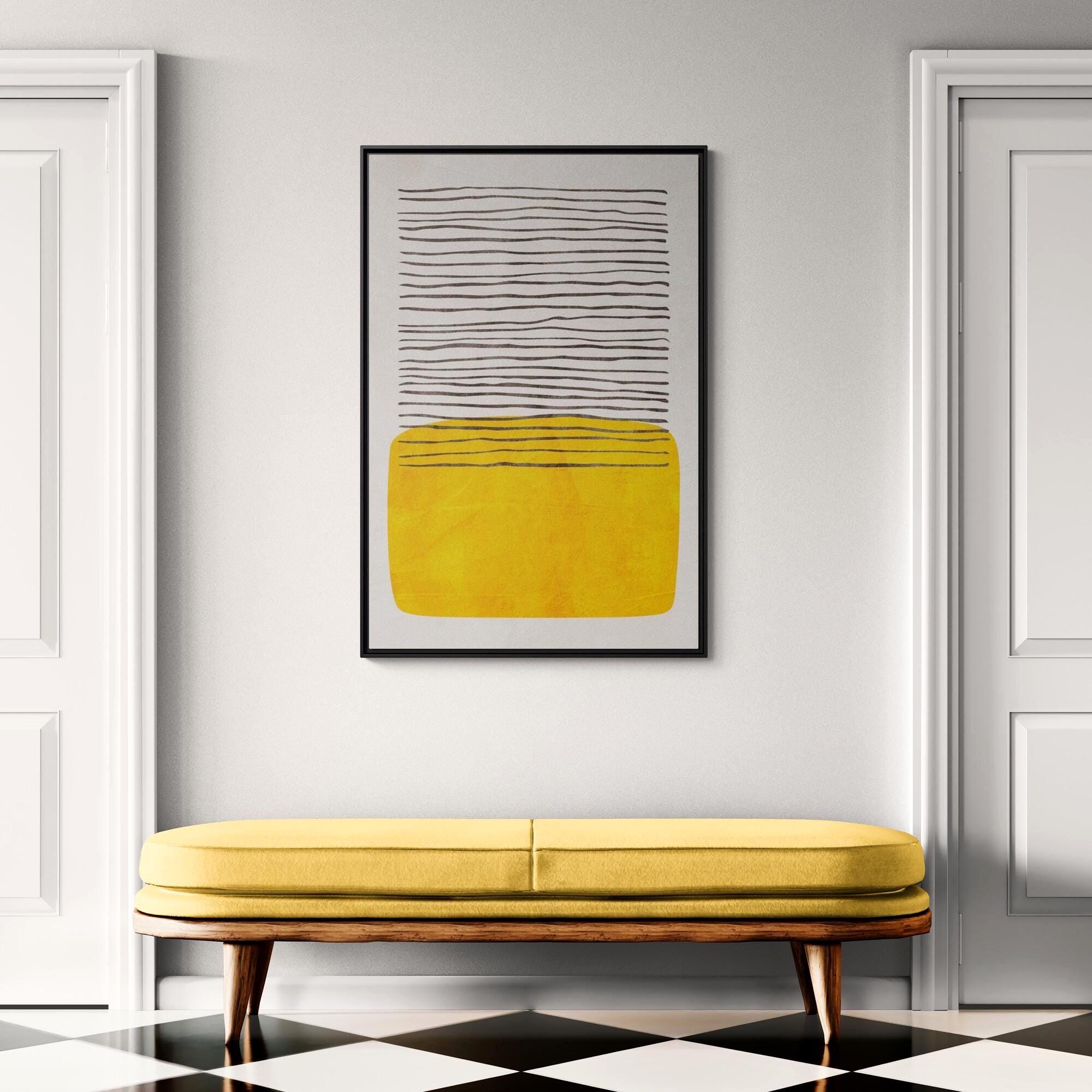 Abstrakte, minimalistische gelbe Blockkunst – Stil B – Gerahmte Leinwand-Wandkunst