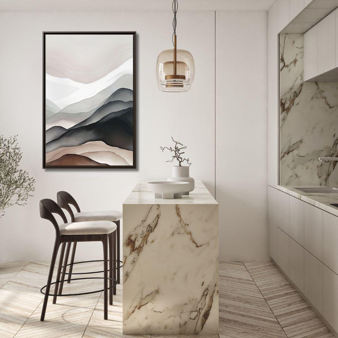 Neutrale abstrakte Berglandschaft – gerahmte Leinwand-Wandkunst