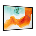 Orange and Teal Abstract Ink Flow - Framed Canvas Wall Art