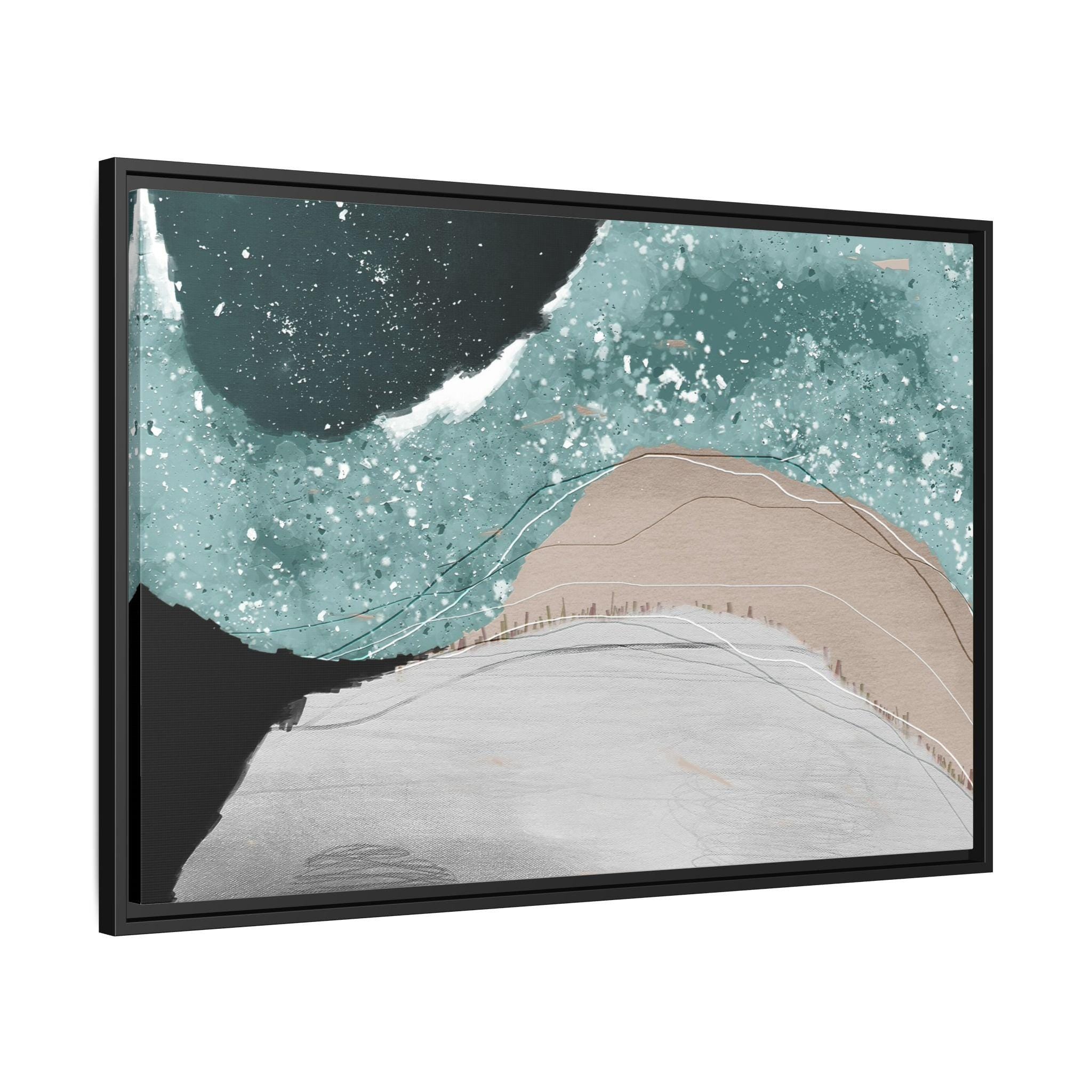 Abstract Teal Waves Framed Canvas Wall Art