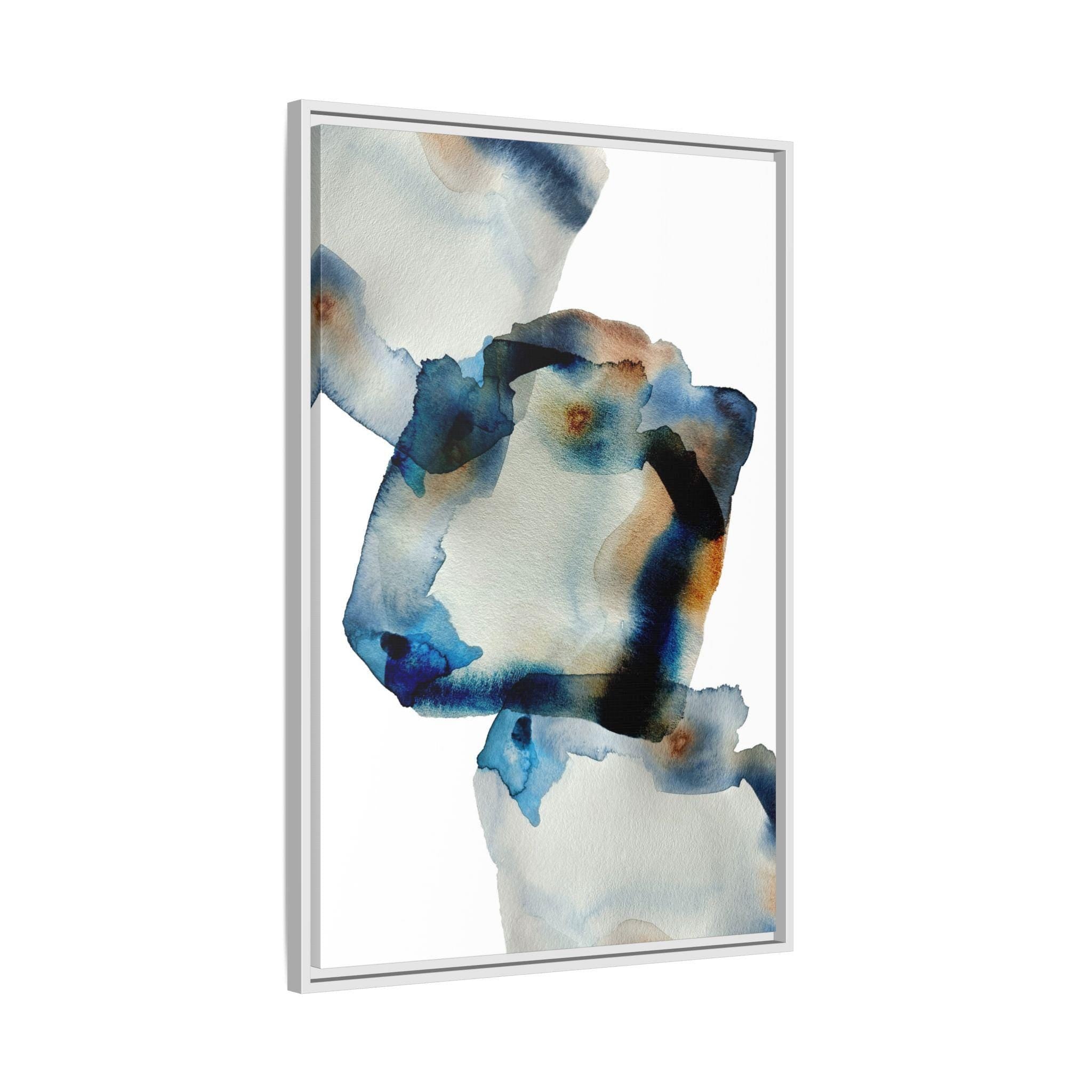 Abstrakte Kunst in Blau-Braun mit Tuschewaschung – Stil B – Gerahmte Leinwand-Wandkunst