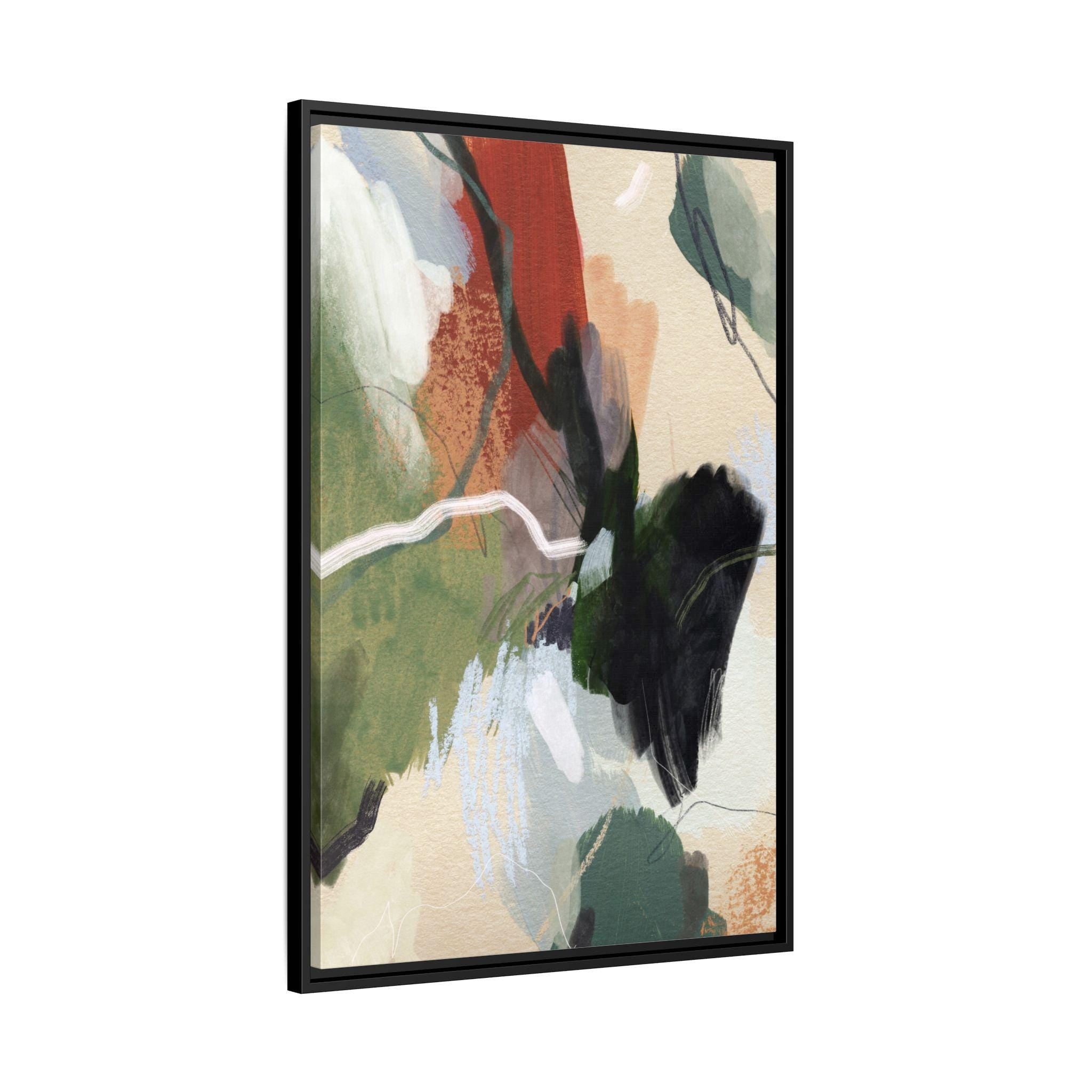 Green, Beige and Rust Abstract Brushstroke Art - Framed Canvas Wall Art