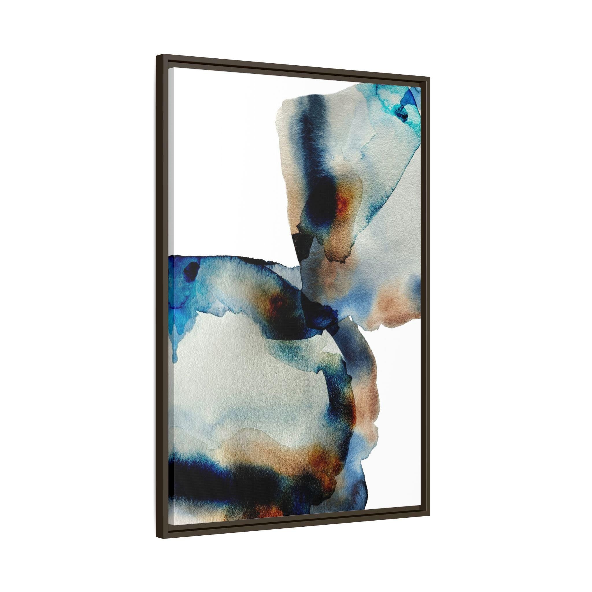 Abstrakte blaue braune Tuschemalerei – Stil A – Gerahmte Leinwand-Wandkunst