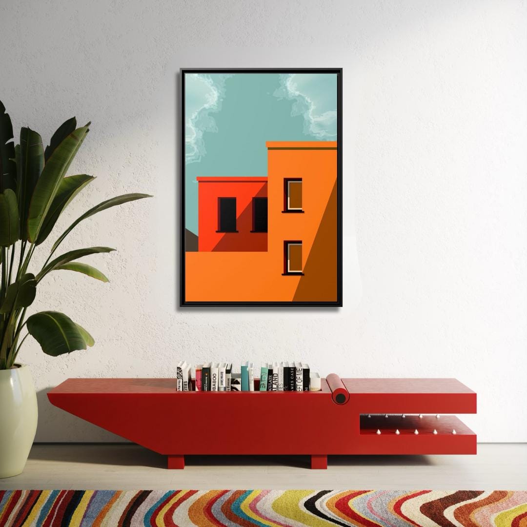 Colorful Modern Geometric Building Architectural Art - Framed Canvas Wall Art