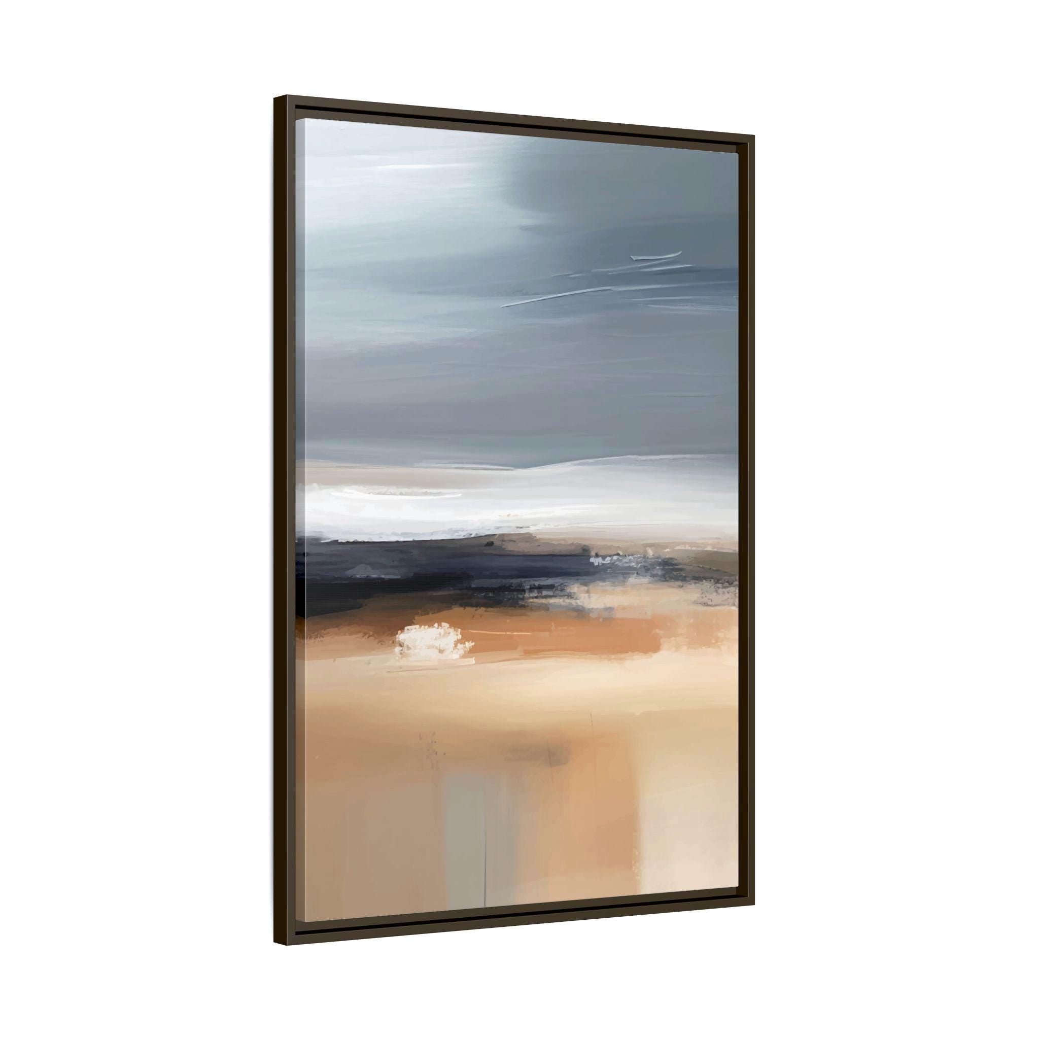 Blue and Beige Coastal Landscape Abstract Art – Framed Canvas Wall Art