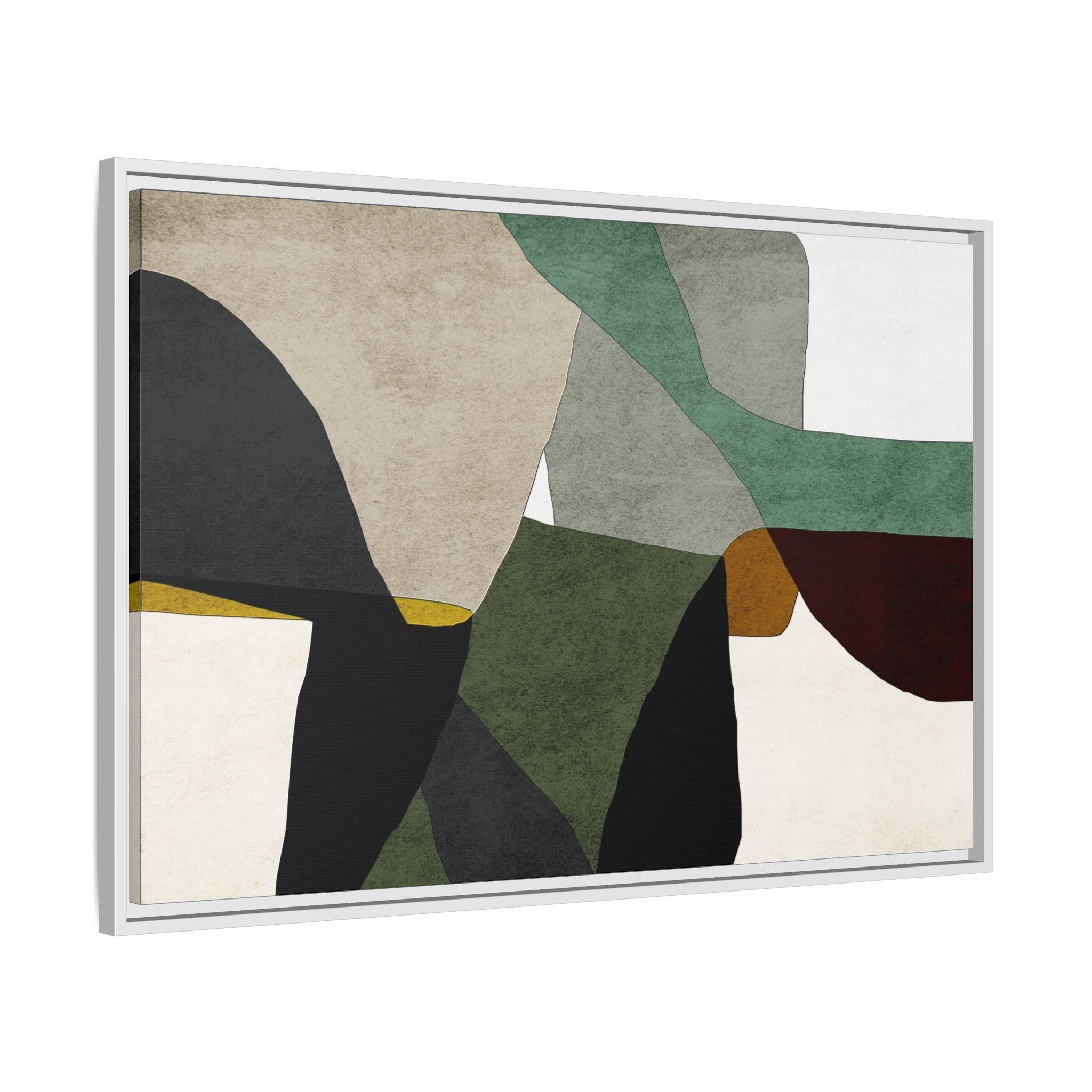 Green, Gray and Beige Abstract Color Block Framed Canvas Art