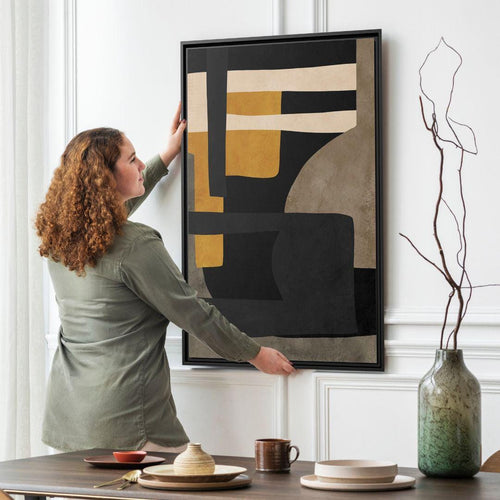 Abstract Mid-Century Earth Tones Shapes - Style B - Framed Canvas Wall Art