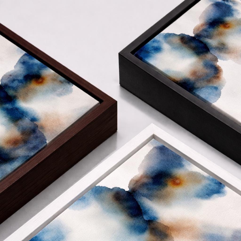 Zweiteiliges Abstraktes Kunstwerk in Blau und Braun – Gerahmte Leinwandbilder – 2er-Set