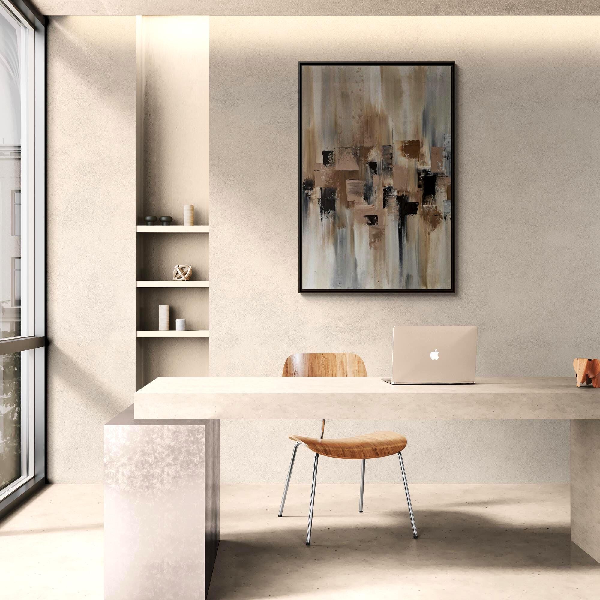 Neutral Beige, Brown and Gray Abstract - Framed Canvas Wall Art