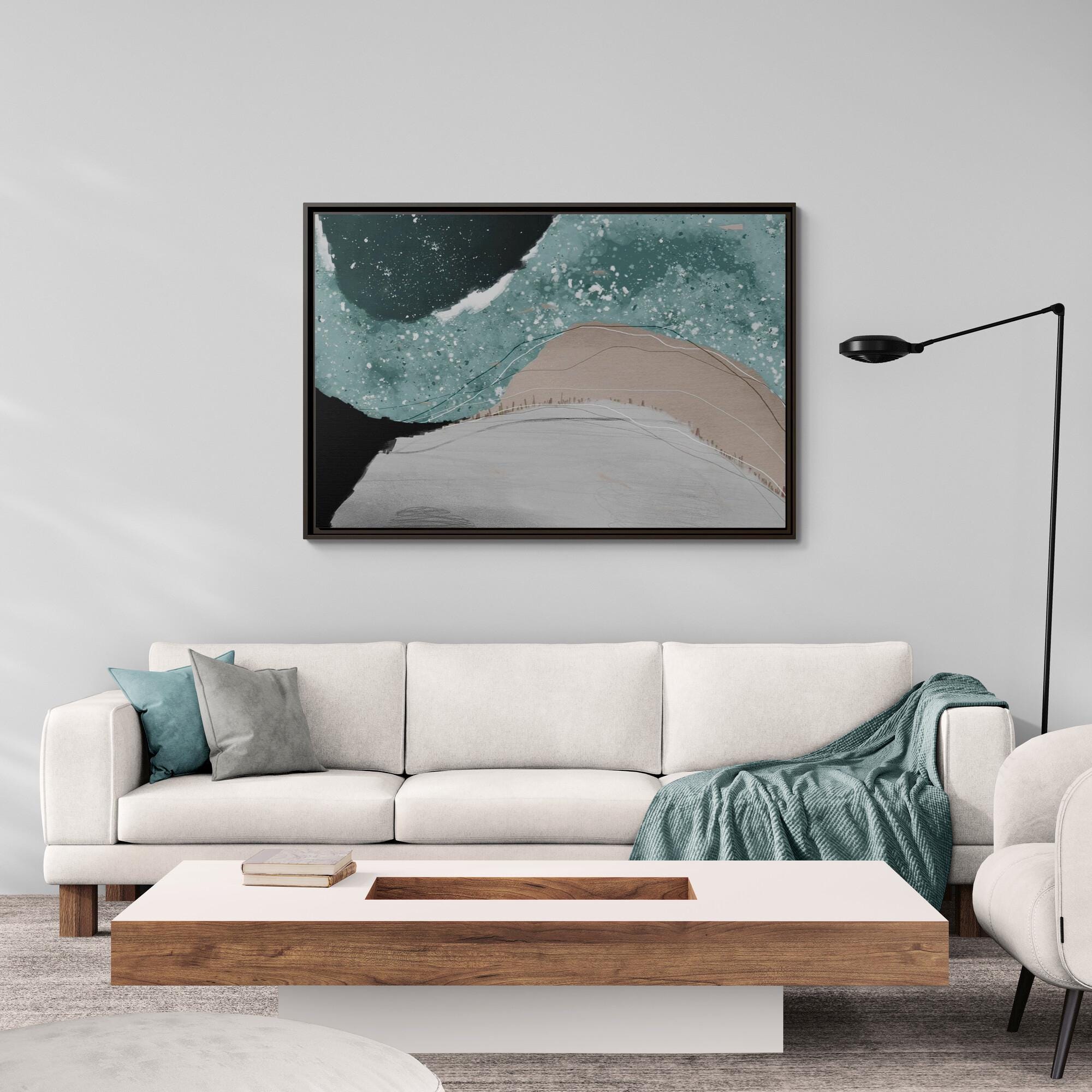 Abstract Teal Waves Framed Canvas Wall Art