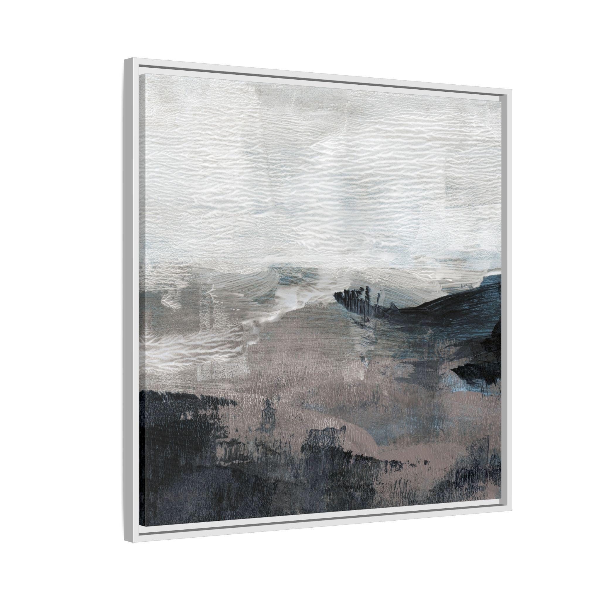 Abstract Blue and Gray Coastal Landscape Art - Framed Canvas Wall Art