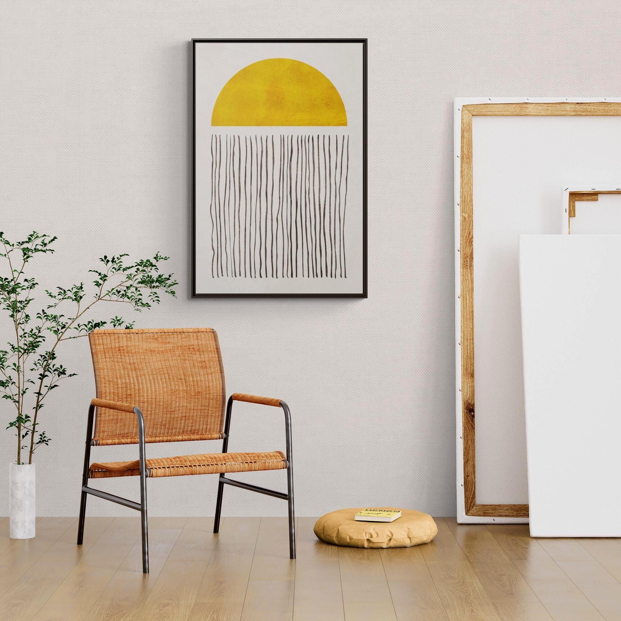 Abstract Yellow Sun Minimalist Art - Style A - Framed Canvas Wall Art