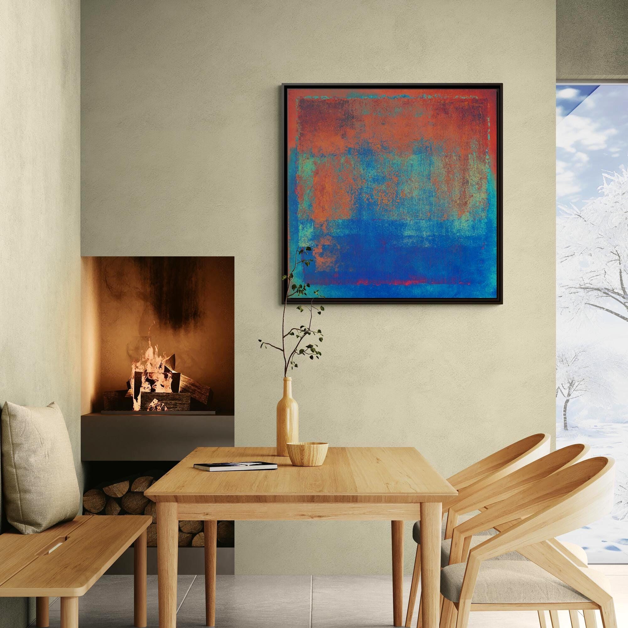 Abstrakte Orange, Grün und Blau Farbflächenkunst - Gerahmte Leinwand-Wandkunst