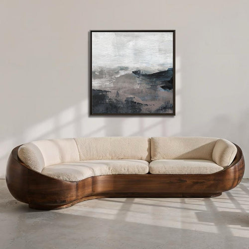 Abstract Blue and Gray Coastal Landscape Art - Framed Canvas Wall Art