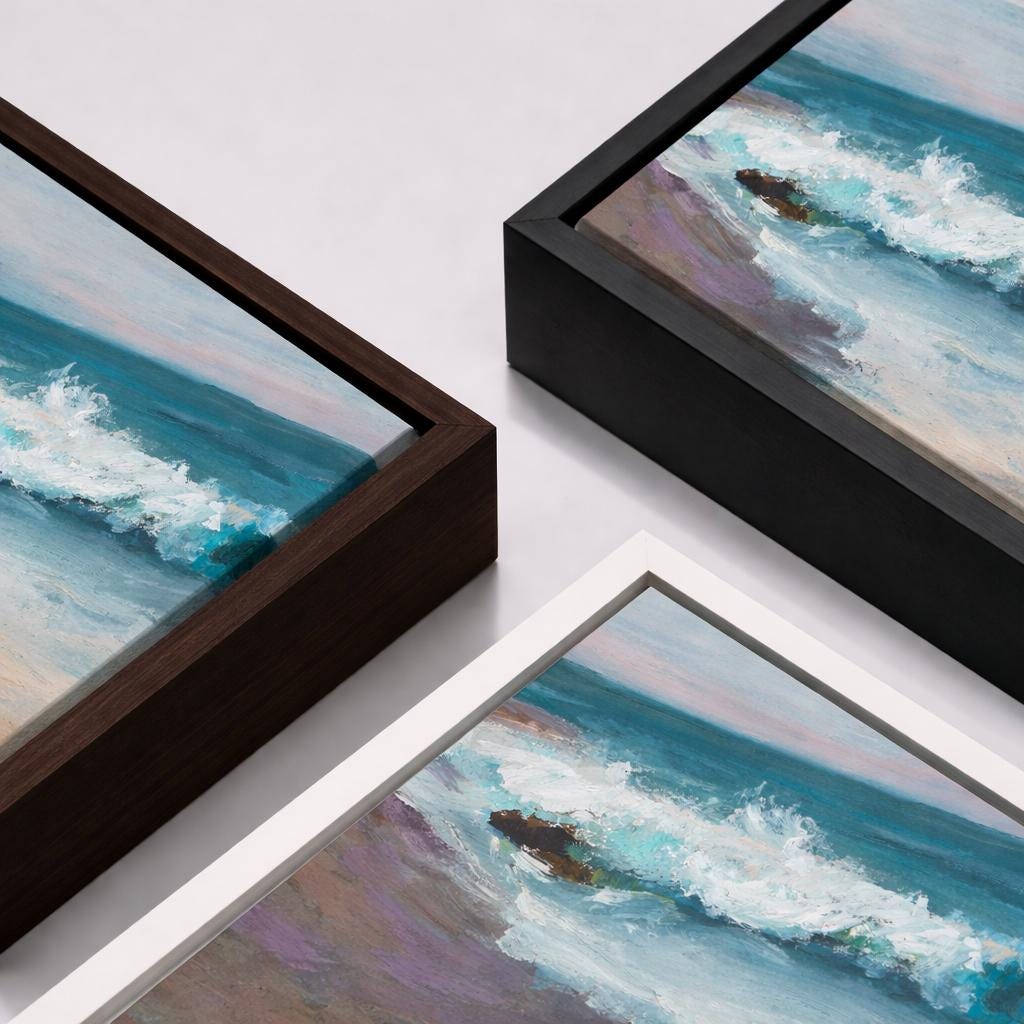 Seaside Waves Ocean Abstract - Framed Canvas Wall Art