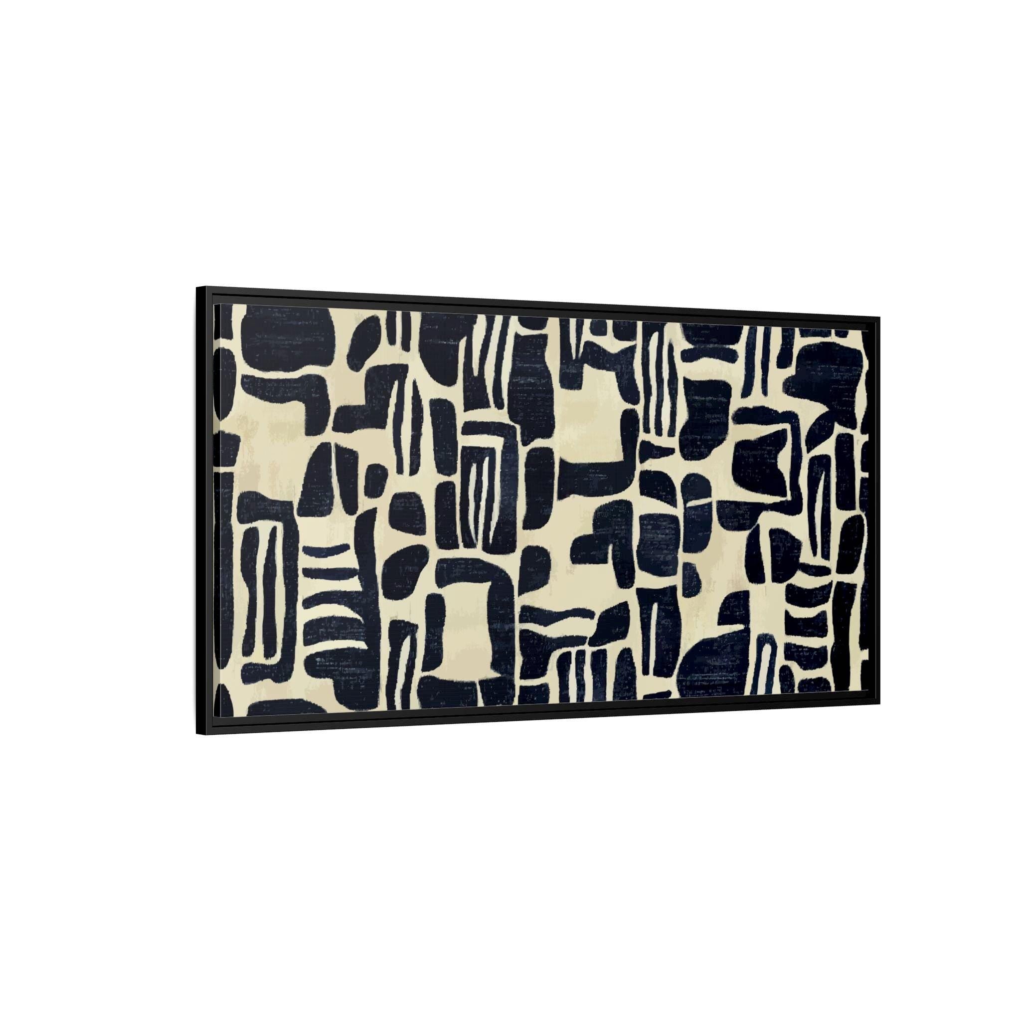 Zeitgenössisches abstraktes Muster in Indigo und Elfenbein – gerahmte Leinwand-Wandkunst