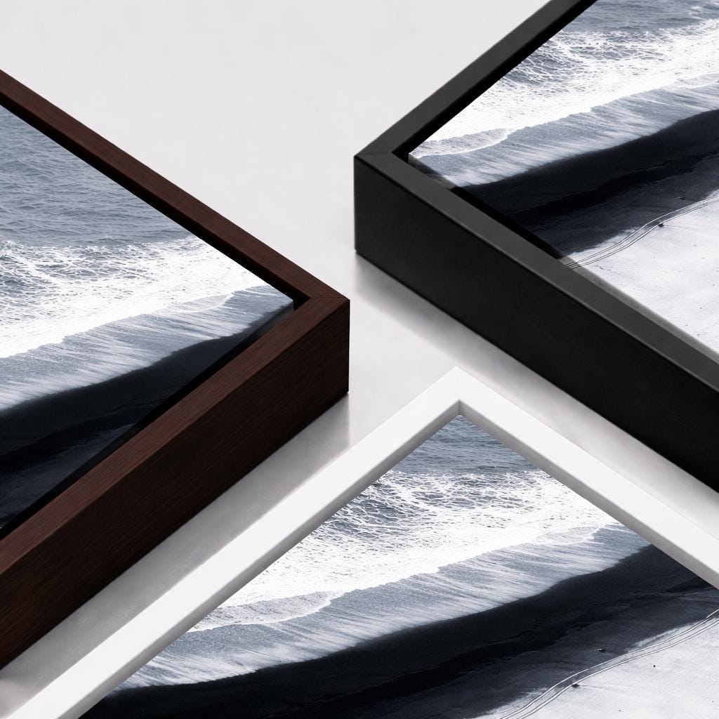 Aerial Black Sand Beach – Framed Canvas Wall Art