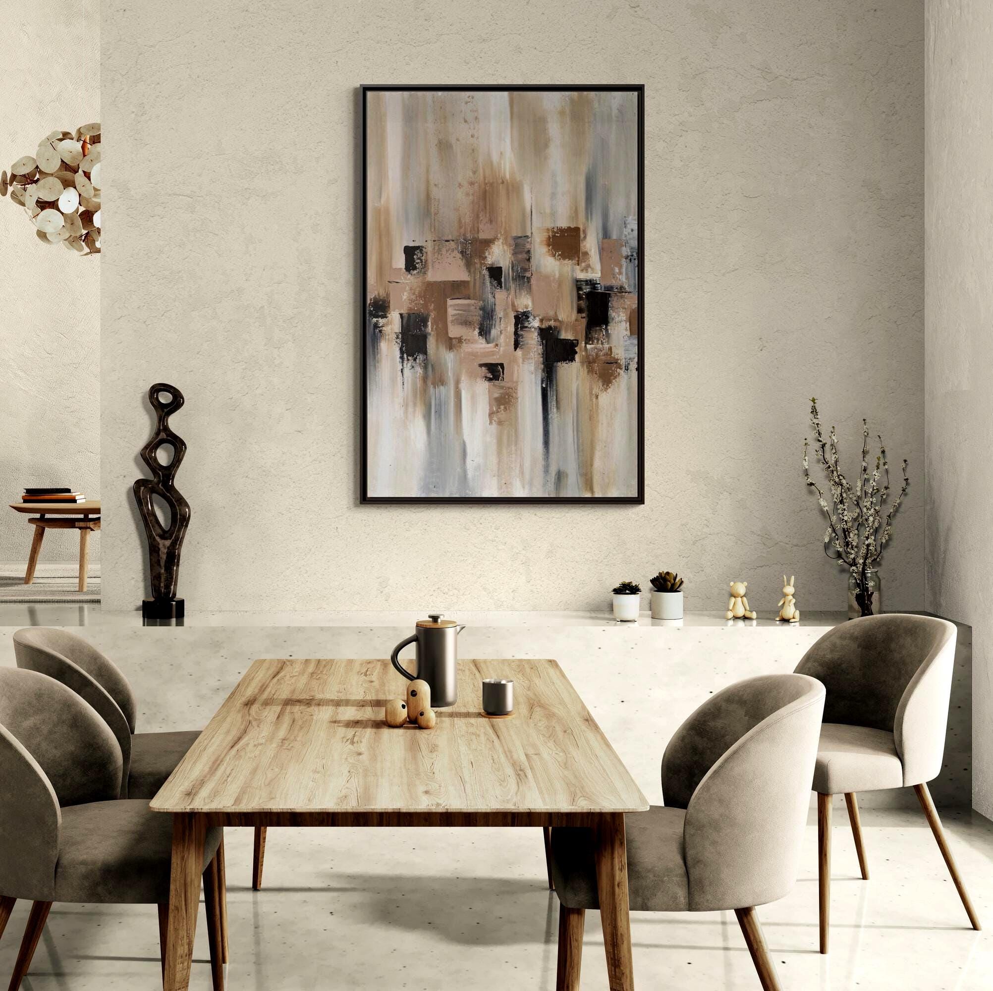 Neutral Beige, Brown and Gray Abstract - Framed Canvas Wall Art