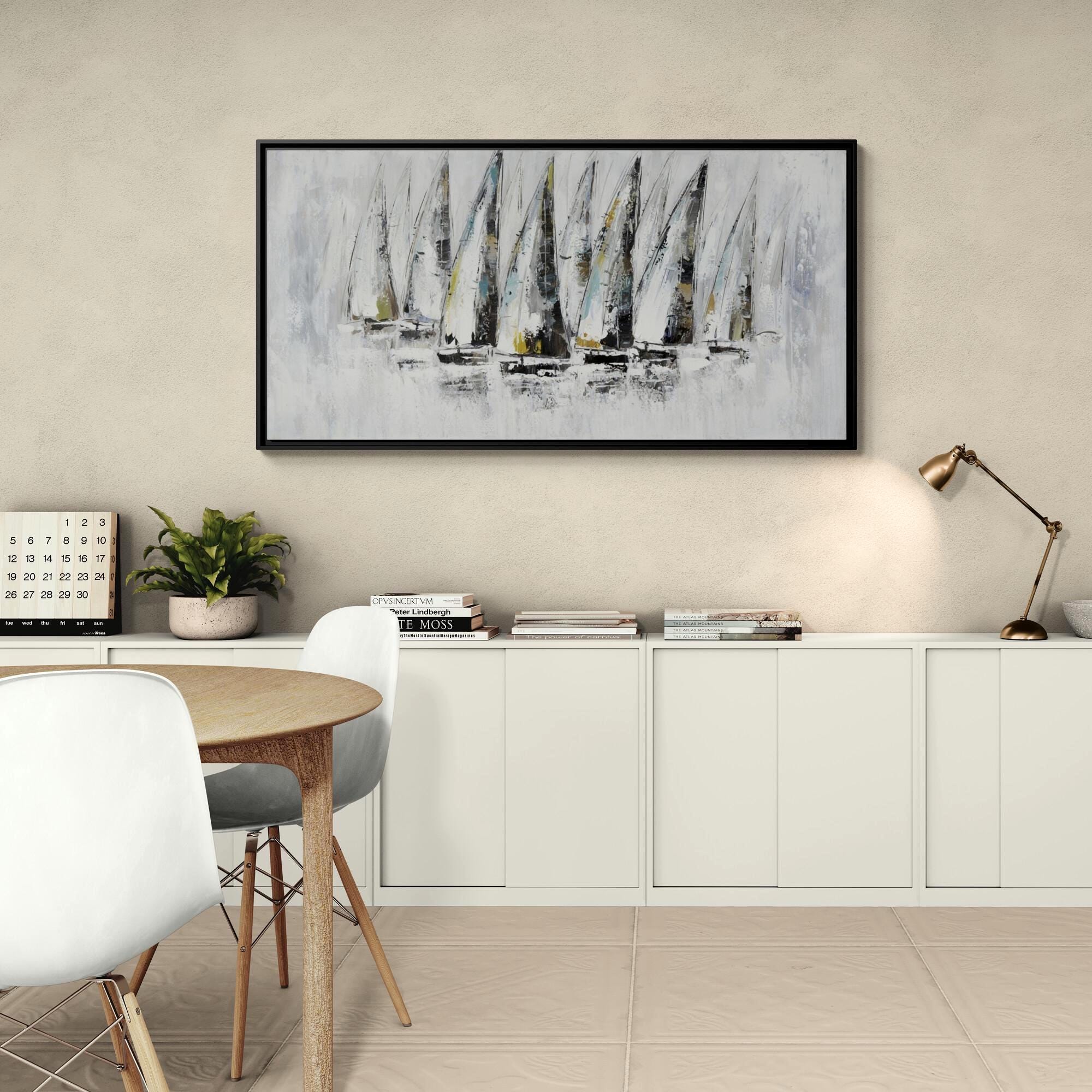 Nautical Abstract Sailboats Painting - Framed Canvas Wall Art
