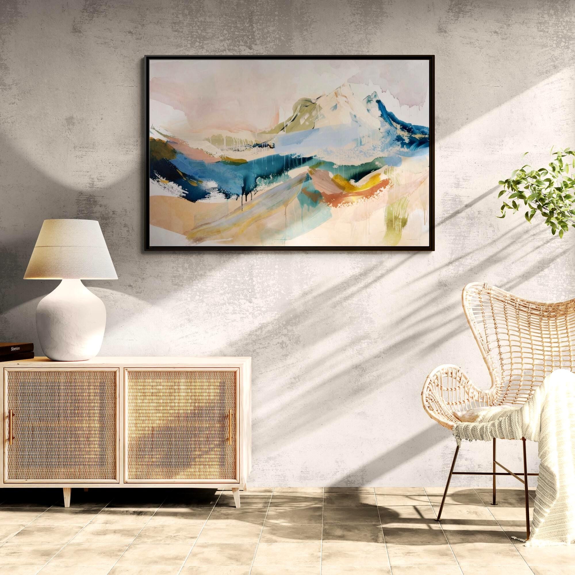 Abstrakte Berglandschaft – Gerahmtes Leinwandbild