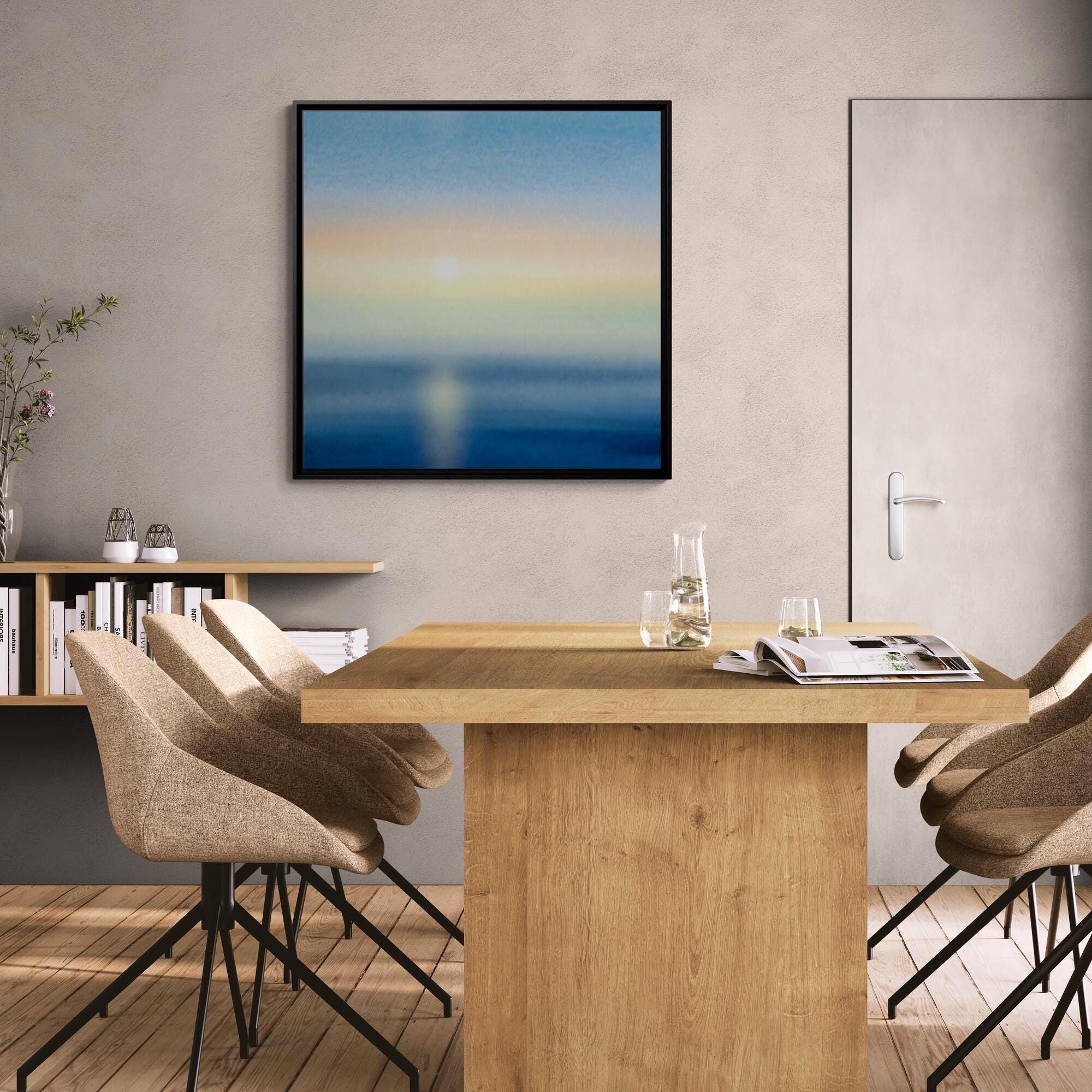 Ocean Sunrise Watercolor Seascape Art - Framed Canvas Wall Art