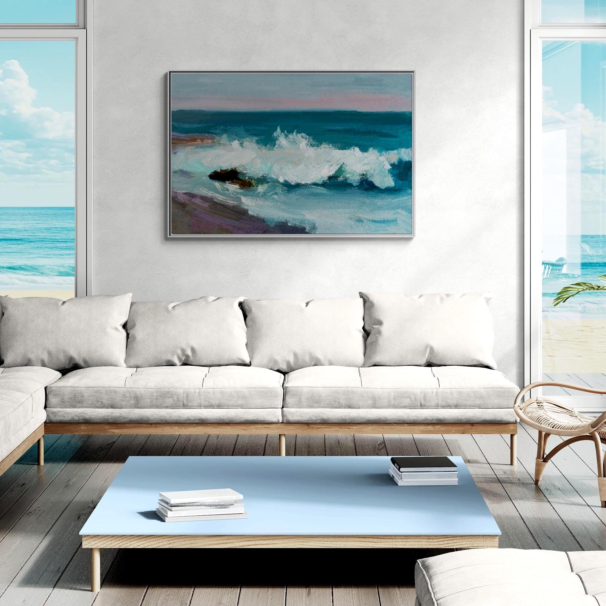 Seaside Waves Ocean Abstract - Framed Canvas Wall Art