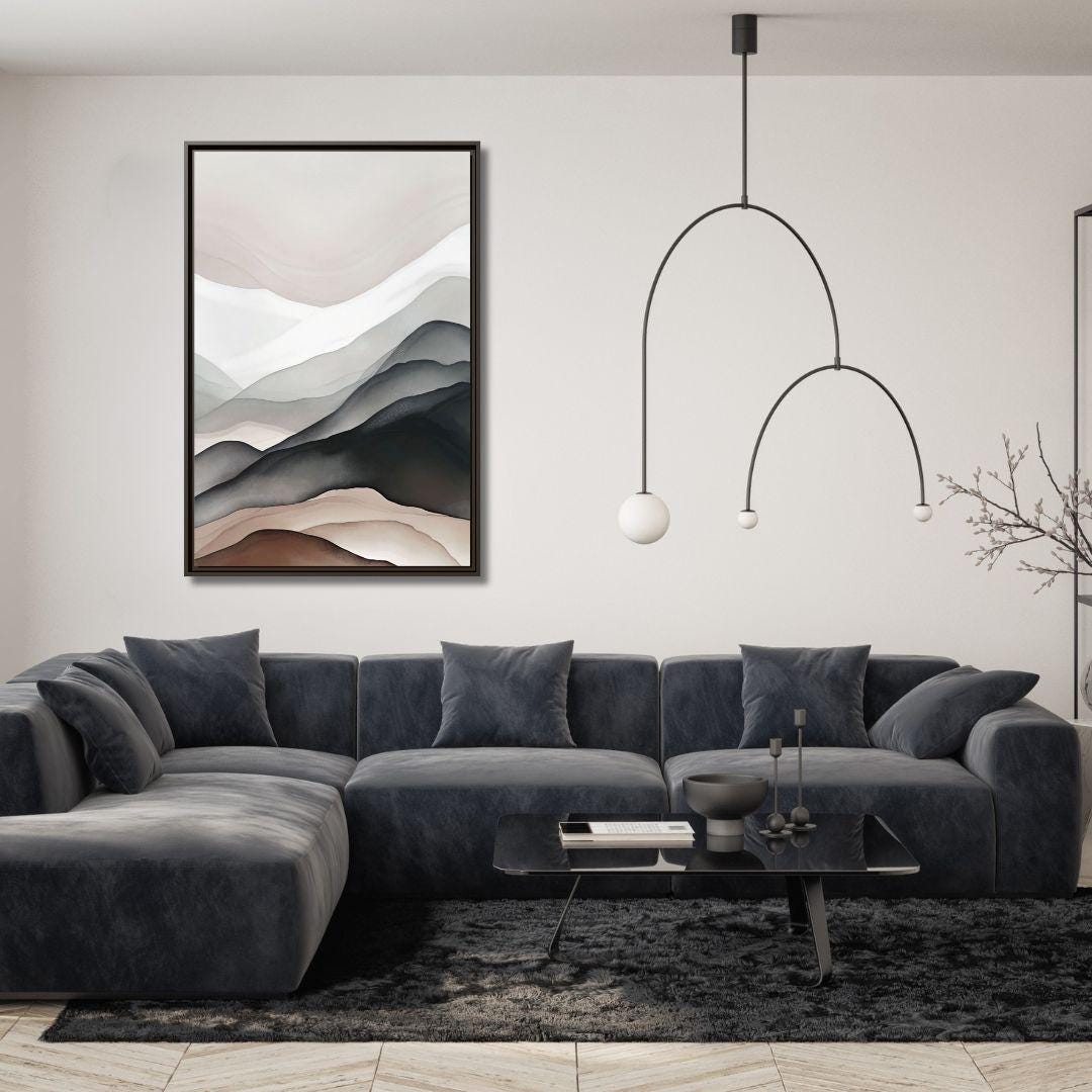 Neutrale abstrakte Berglandschaft – gerahmte Leinwand-Wandkunst