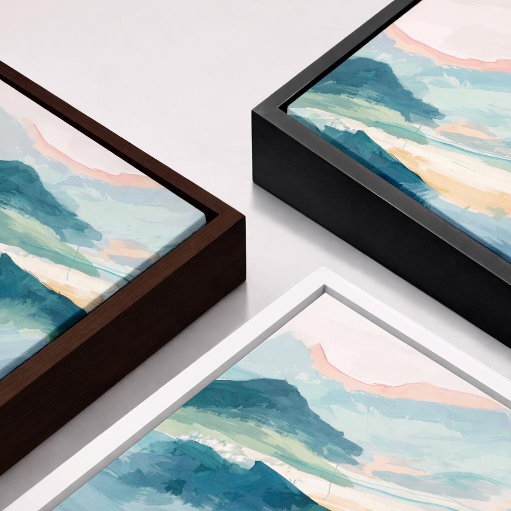 Blaue, türkisfarbene und gelbe abstrakte Landschaftskunst – gerahmte Leinwand-Wandkunst