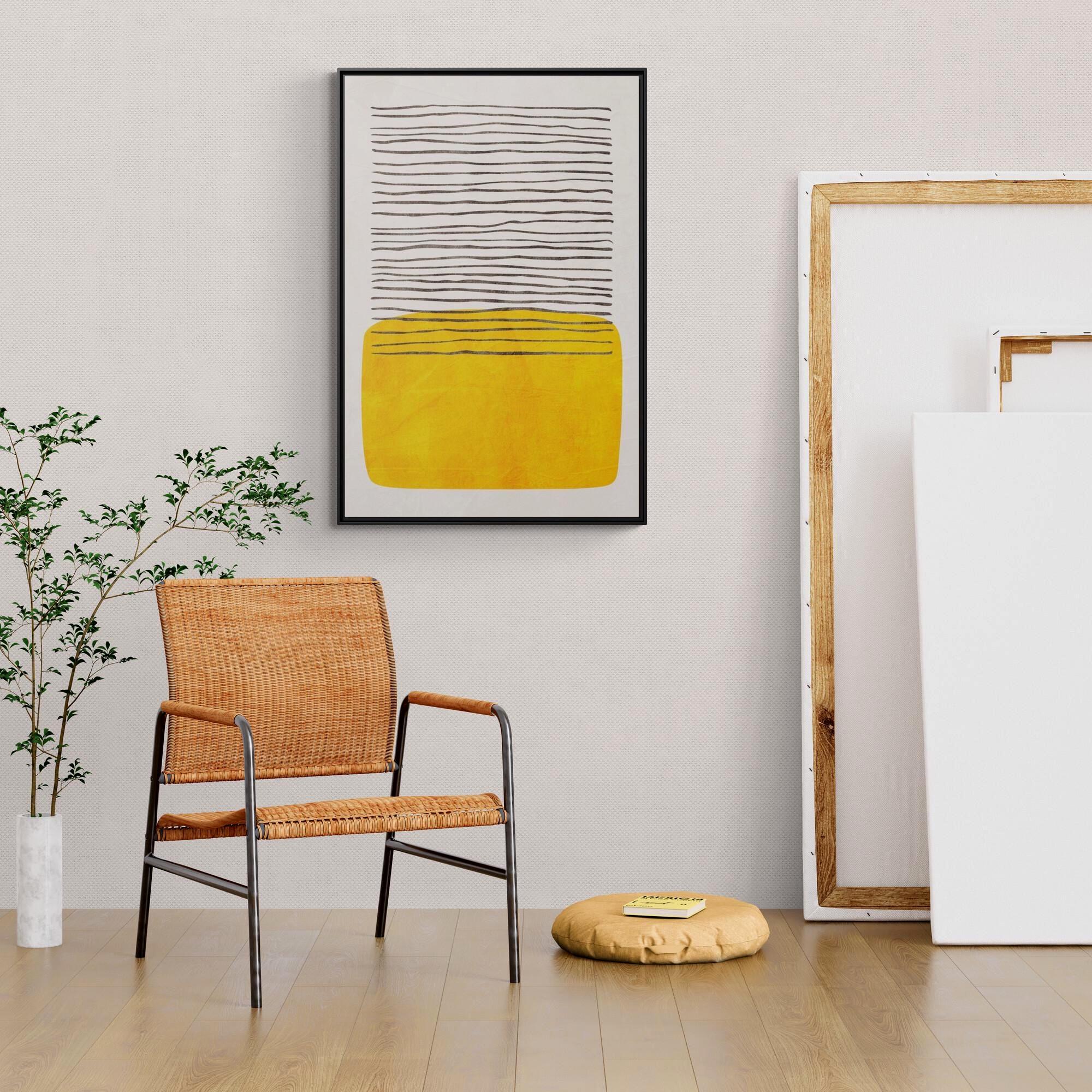Abstrakte, minimalistische gelbe Blockkunst – Stil B – Gerahmte Leinwand-Wandkunst