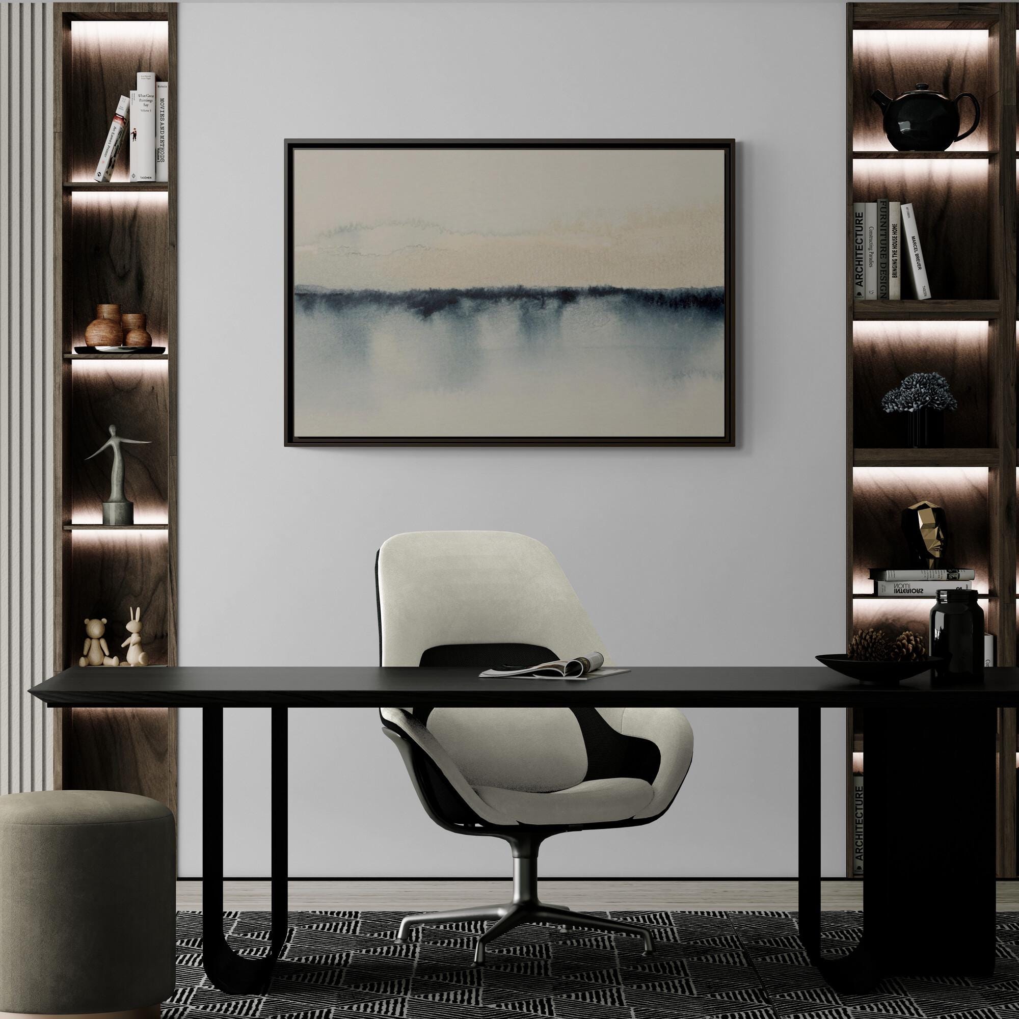 Beige Watercolor Horizon Abstract - Framed Canvas Wall Art